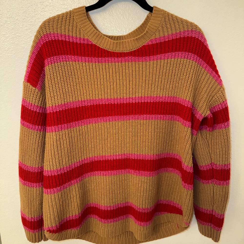 SO Tan and Red Striped Sweater